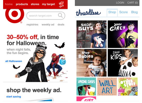 Target and Threadless home pages