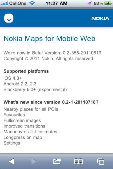 Nokia Maps iPhone About