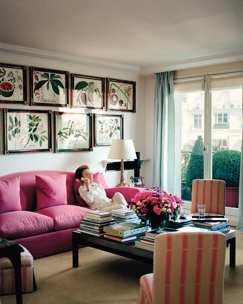 Lee Radziwill in the living room of her apartment in Paris, which she designed herself.