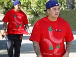 Maybe he had the munchies! 'Fat-boy' Rob Kardashian wears a marijuana-leaf shirt as he continues his health kick