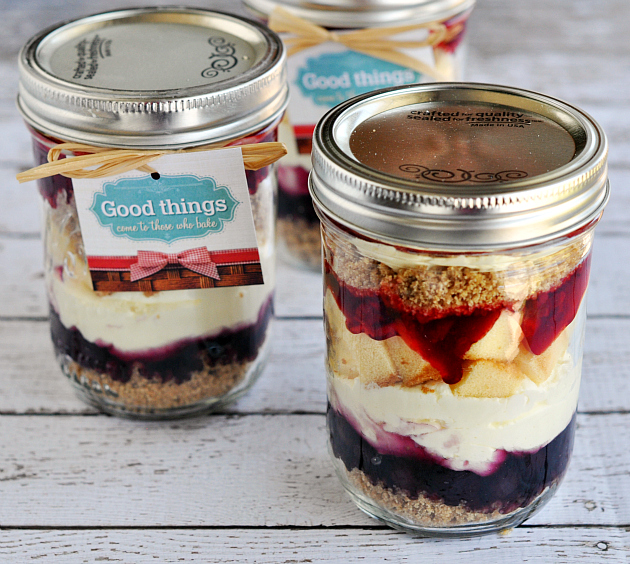 Red White and Blueberry Mason Jar Cheesecakes
