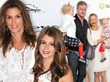 Family outing: Cindy Crawford and her look-alike daughter Kaia posed with husband Rande Gerber and son Presley at Fourth of July party tossed by Madonna's manager Guy Oseary