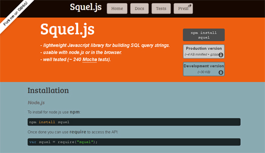 Quickly and Easily Build SQL Query Strings - Squel.js