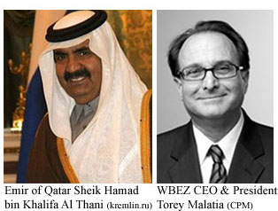 Qatar Emir Al Thani and WBEZ CEO Torey Malatia