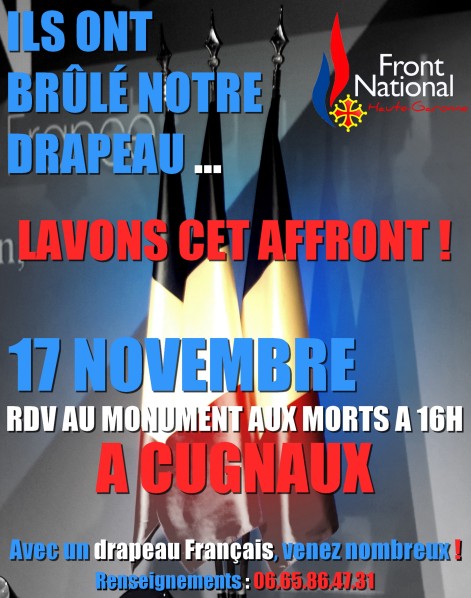 fn31 hommage drapeau francais cugnaux Drapeau tricolore brûlé à Cugnaux : lavons cet affront dimanche 17 novembre à 16H !