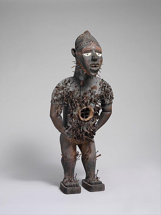 Power Figure (Nkisi N'Kondi: Mangaaka), mid to late nineteenth century, wood, paint, metal, resin, ceramic, 46 7/16" / 118 cm high, Democratic Republic of Congo (The Metropolitan Museum of Art)