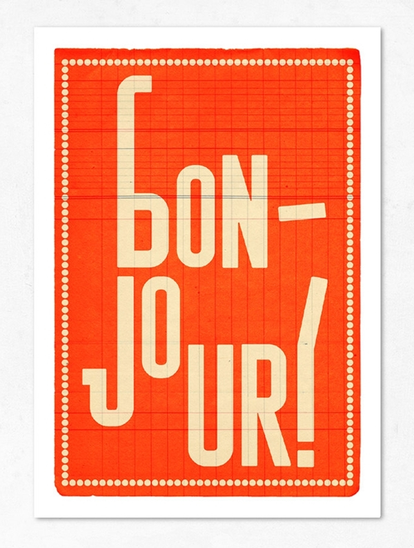 Orange Large Bonjour Print by Edubarba