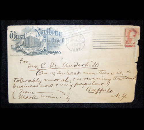 1893 envelope addressed by Twain to Charles M. Underhill