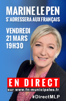 6429788 9702376 Marine Le Pen en direct sur internet ce soir  à 19h30