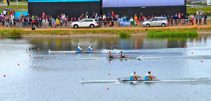 Mens double scull rowing at Eton Dorney at London Olympics