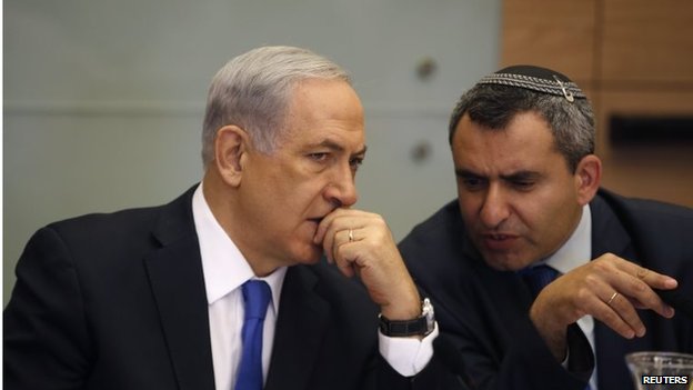Israeli Prime Minister Benjamin Netanyahu (left) and Zeev Elkin (02/06/14)