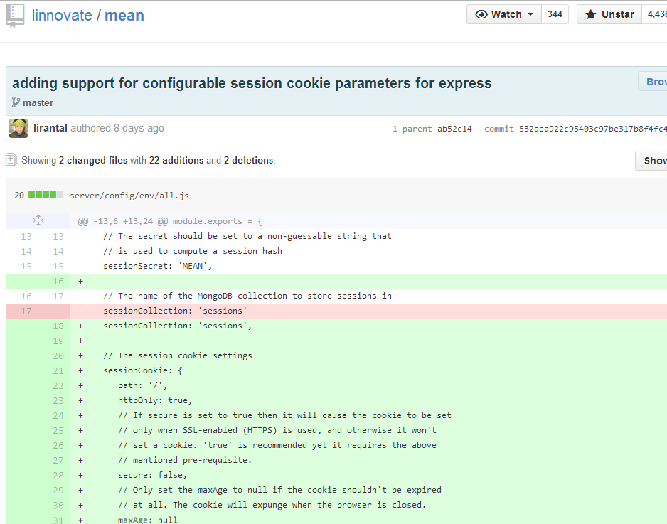 adding support for configurable session cookie parameters for express · 532dea9 · linnovate mean