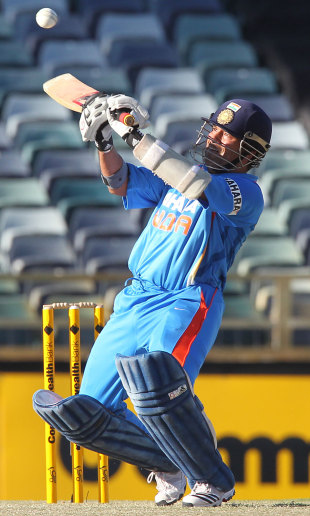 Sachin Tendulkar attempts an upper-cut, India v Sri Lanka, CB Series, 2nd ODI, Perth, February 8, 2012