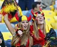 Belgium fans wait for the start of the 2014 World Cup Group H soccer match betwe