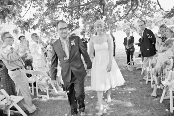 recessional bride in short dress white