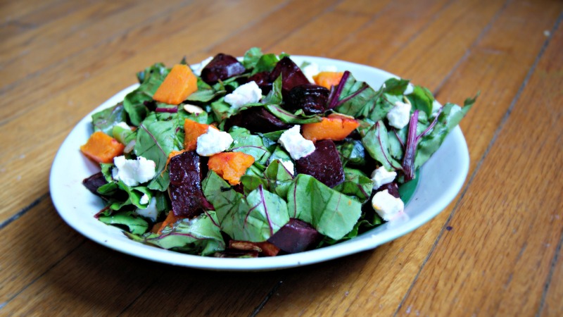 beet salad with goat cheese and butternut squash thesproutingseed.com
