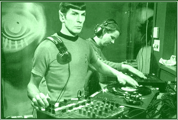 Spock as DJ in sound room