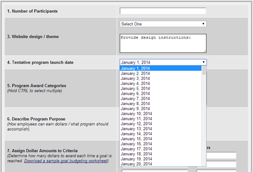 Sample drop down field with dates in 2014 and 2015