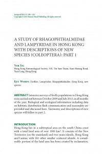 A Study of Rhagophthalmidae and Lampyridae in Hong Kong with descriptions of new species (Coleoptera)
