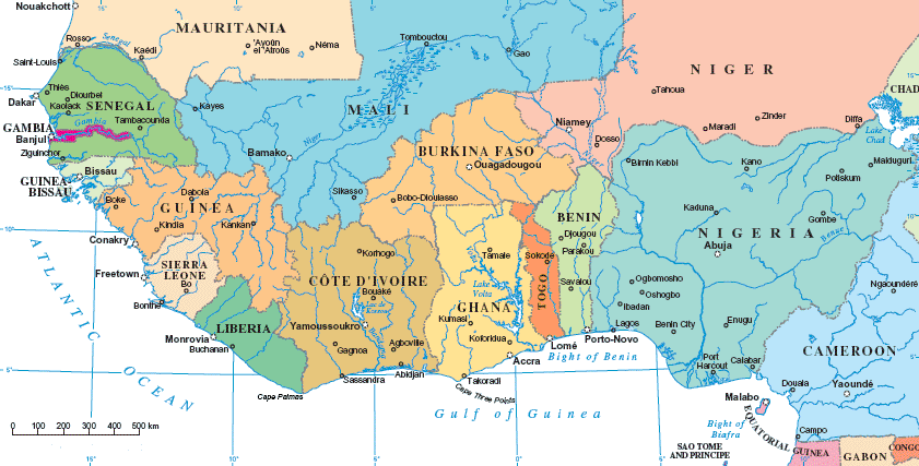 Carte de l'Afrique de l'Ouest
