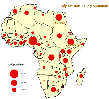 Carte de la répartition de la population en Afrique