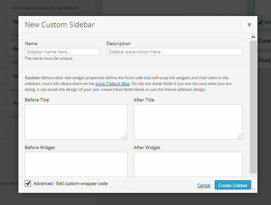 Custom Sidebars Pro Create Sidebar Advanced