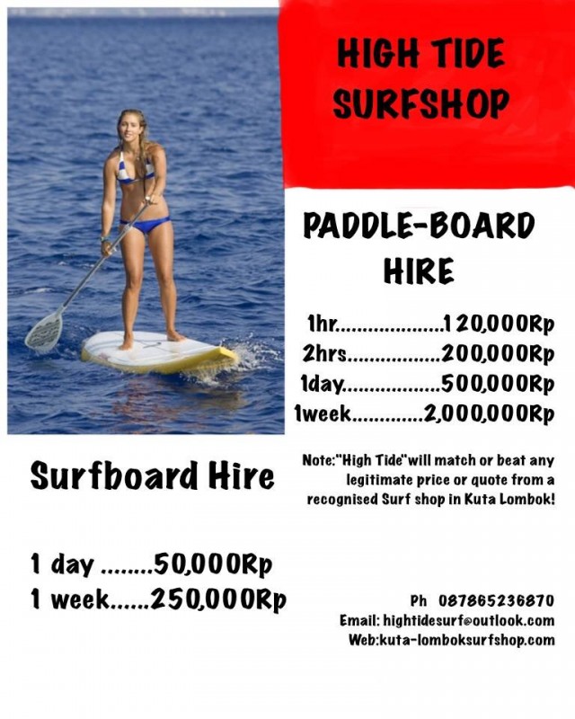 Les prix du High Tide Surf Shop à Kuta Lombok