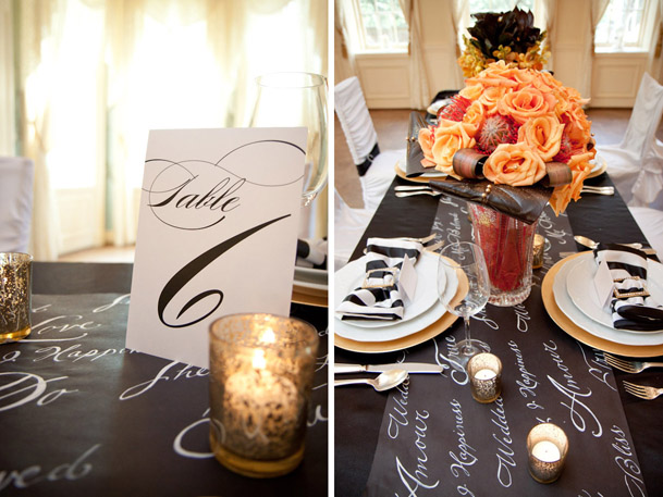 calligraphy black white table number cards