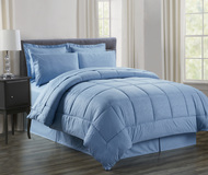 Solid Box Stitch Comforter & Sheet Set, Complete Bed in a Bag (Ocean Blue)