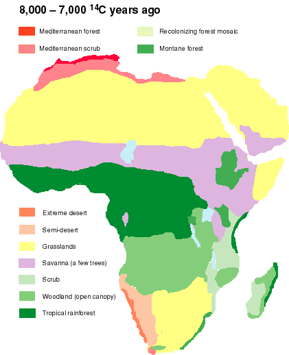 8000 to 7000 14 C years ago - Africa Desertification map
