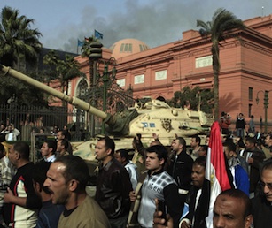 Protesters in front of Cairo's Egyptian Museum