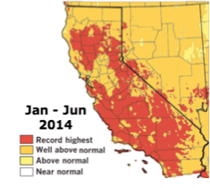 Early 2014 California temperature anomalies