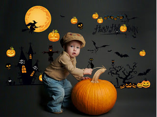 cute kids and pumpkin halloween