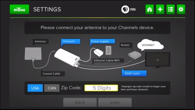 The Mohu channels is easy to set up and the device even provides a diagram during setup to help.