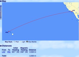 LAX-HNL 2,556 miles one-way