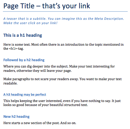 On-Page SEO Heading Structure made in Word