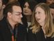 Bono and Chelsea Clinton sit in the front row at Edun at Mercedes-Benz Fashion Week Fall 2014 on Feb. 9 in New York City.