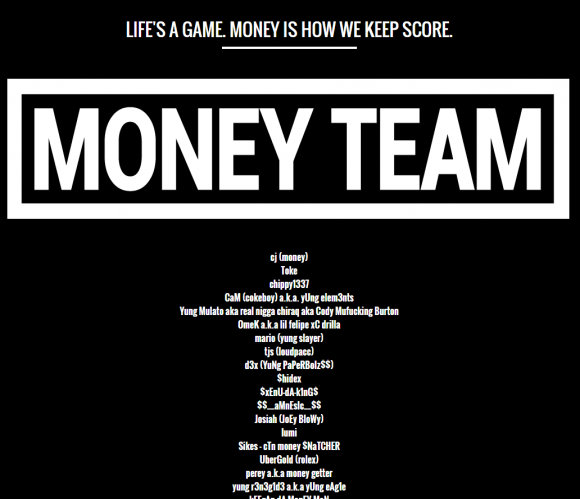 The MoneyTeam's roster as of November 2015. Image: Archive.org.