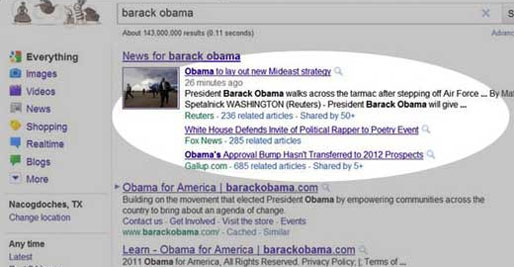 hasil pencarian google menampilkan artikel berita fox mengenai barack obama