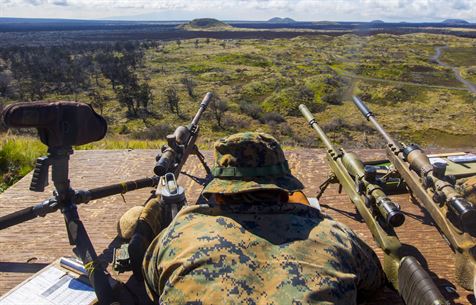 A U.S. Marine assigned to Scout Sniper Platoon, Weapons Company, 1st Battalion 3rd Marine Regiment, writes down data for long range target engagements, part of Lava Viper 17.1, at Range 10 aboard the Pohakuloa Training Area, on the big Island of Hawaii, Oct. 17, 2016. Lava Viper is an annual combined arms training exercise that integrates ground elements such as infantry and logistics, with indirect fire from artillery units as well as air support from the aviation element. (U.S. Marine Corps photo by Cpl. Ricky S. Gomez)