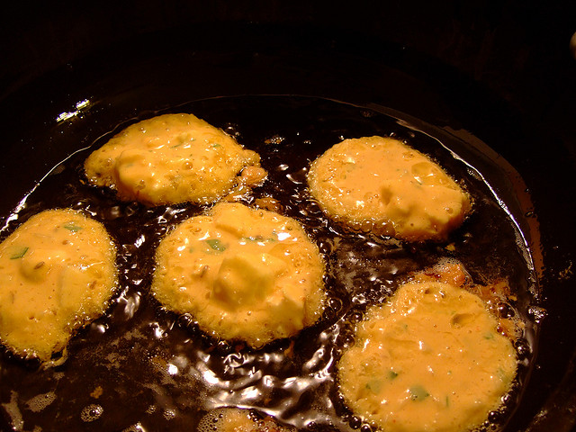 spices pakora frying in oil