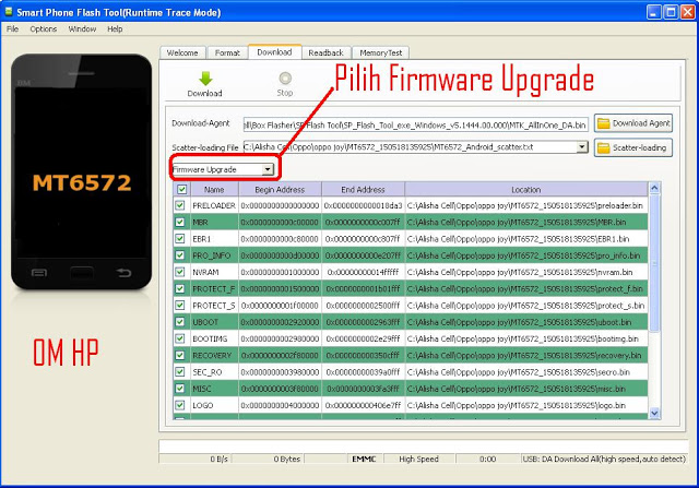 Selanjutnya pilih firmware upgrade pda sp flashtool untuk flash oppo joy.