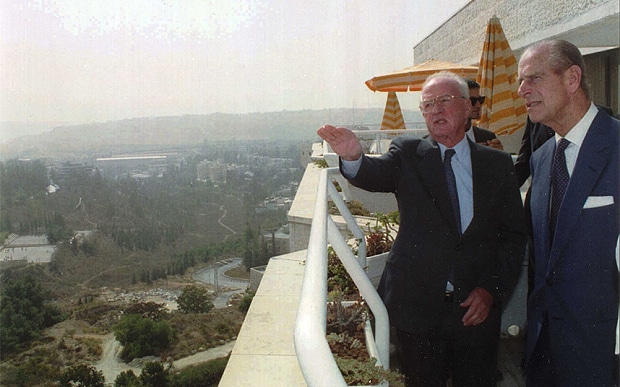 The Duke of Edinburgh with then-Israeli President Yitzhak Rabin in Jerusalem in 1994