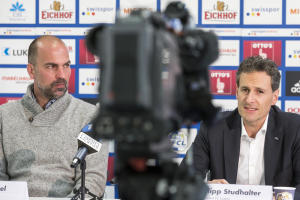 Stellten sich den Fragen der Medien: FCL-Trainer Markus Babbel (links) und Verwaltungsratsprsident Philipp Studhalter.