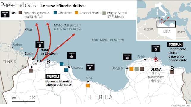 mappa espansione isis libia