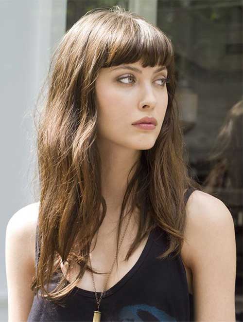 Fine Brown Hairstyle with Fringe for Girls