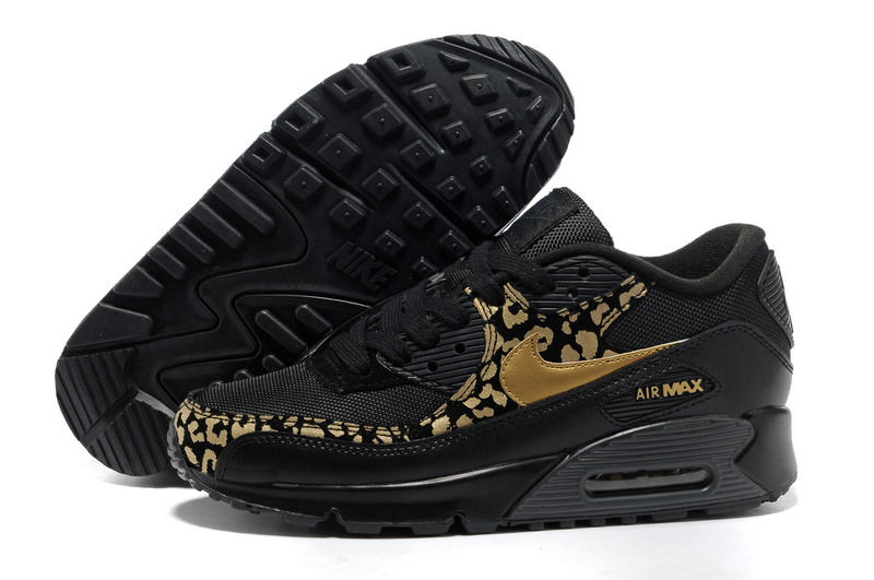 Nike Air Max 90 Leopard Print 325213 023 Shoes Woman Black Metallic Gold-Anthracite