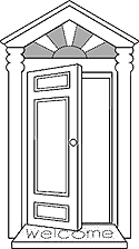 Illustration of a door opening with welcome mat beneath.