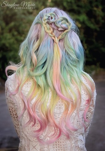 Rainbow Hair Braided Romantic Hairstyle