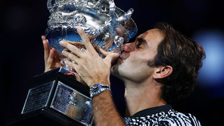 Roger Federer celebrates winning Australian Open 2017